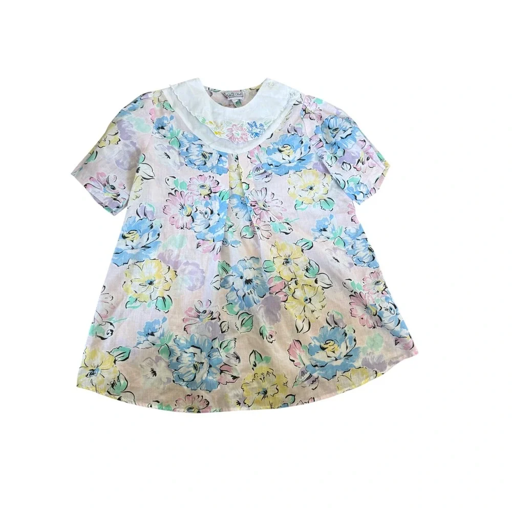 Vintage The Stork Club floral embroidered peter pan collared girls dress